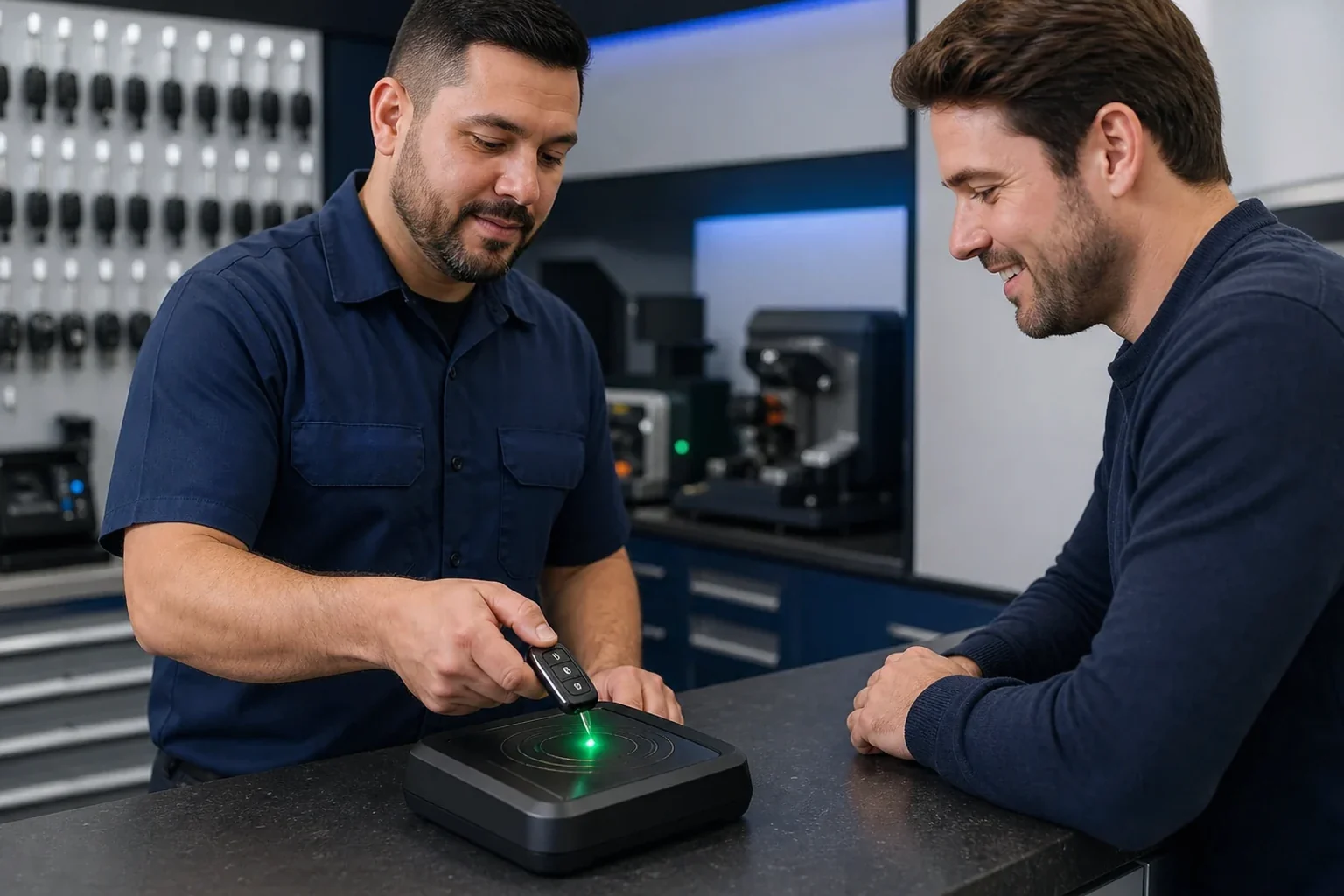 Chaveiro programando um controle remoto em Apucarana.